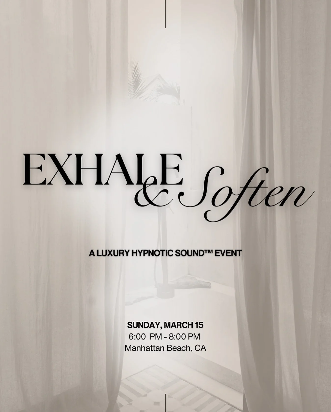 If you&rsquo;ve been feeling overstimulated, wired, or constantly &ldquo;on,&rdquo; this is for you.

Exhale &amp; Soften is a luxury Hypnotic Sound&trade; event designed to help you fully unwind and soften from the inside out.

More than a tradition