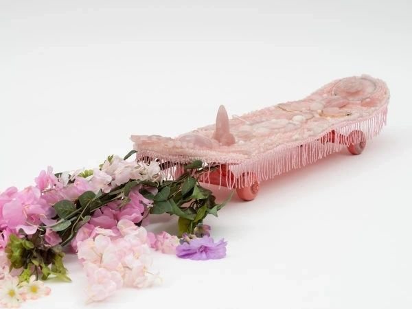 Vanessa German, Skateboard as a cosmic map to your own perfected existence in the soul of this solar system/A map home and the vehicle to get there as one: 2023 skateboard, beaded glass trim, rhinestone dress repurposed as colossal points of rhythm i