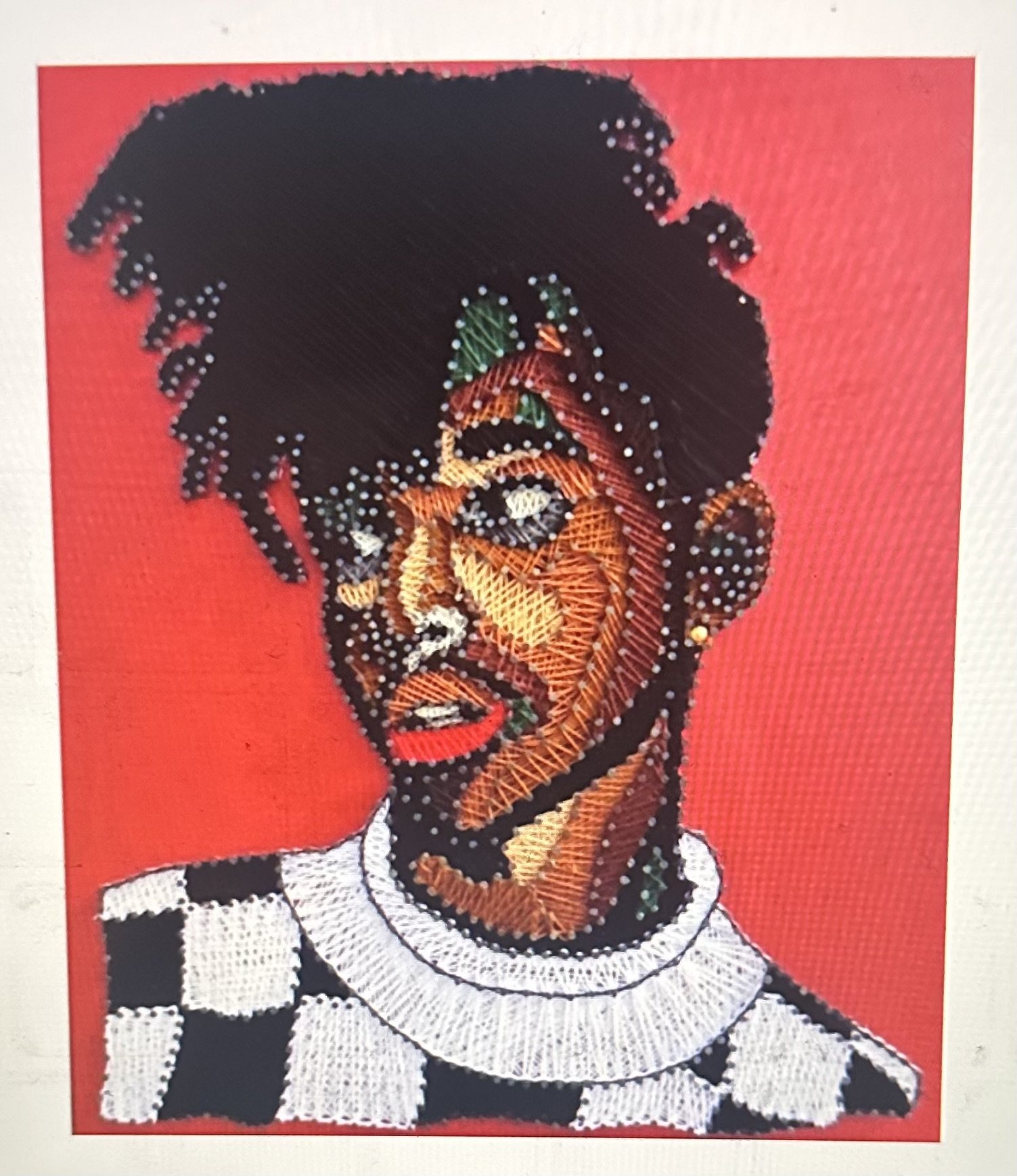 Joshua Michael Adokuru, Untitled (Red), 2021
Wool thread and coated nails on panel