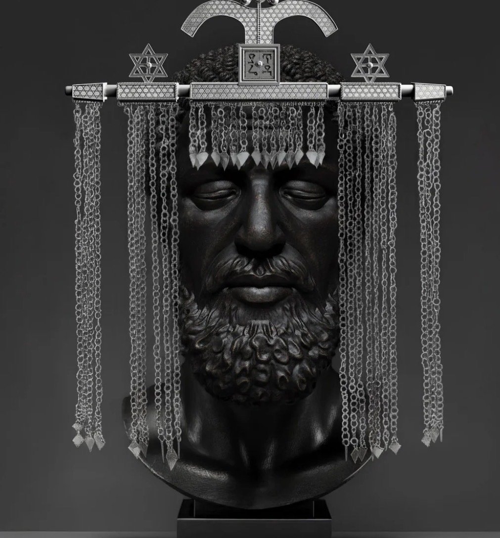 Yatreda, Twenty-First Century Akodama, 2025. Digital artwork by the artist paired with a silver sculpture by Asprey Studio. Ed. 3/5