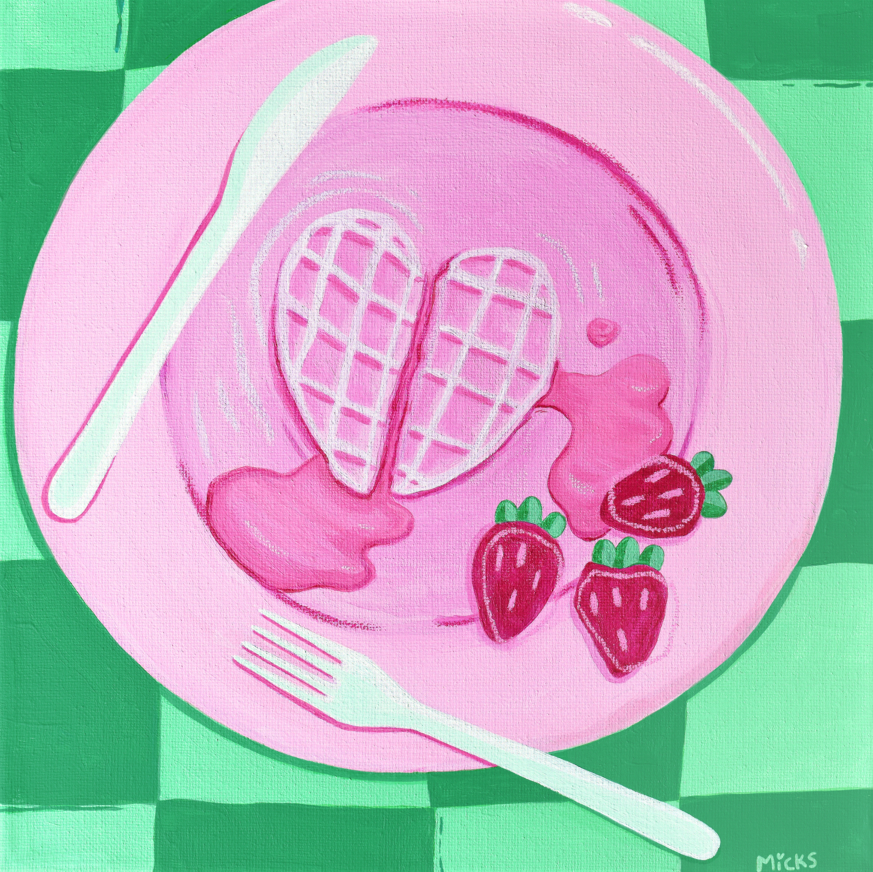 "breakfast without you"
2026, acrylic & oil pastels on 10"x 10" canvas