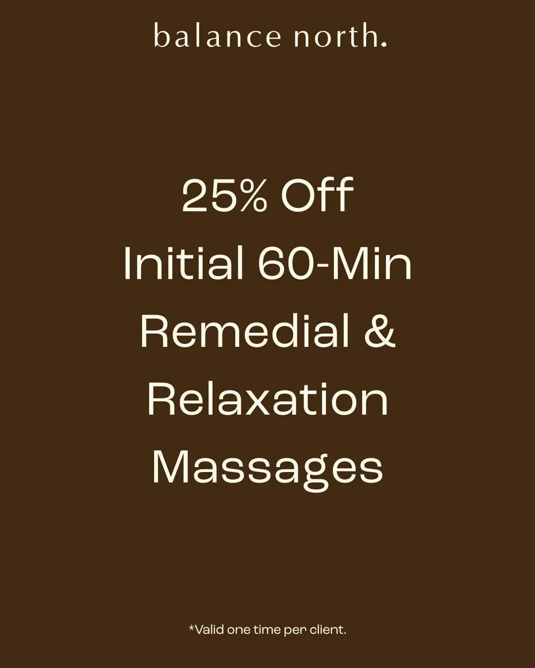 Enjoy 25% off your first 60 minute remedial or relaxation massage 🌿⁠
⁠
Take time to unwind, recover, and feel your best. Offer valid for new clients.⁠
⁠
Bookings can be made via the link in our bio.⁠
⁠
⁠
⁠
⁠
⁠
⁠
⁠
⁠
#massage #remedialmassage #massag