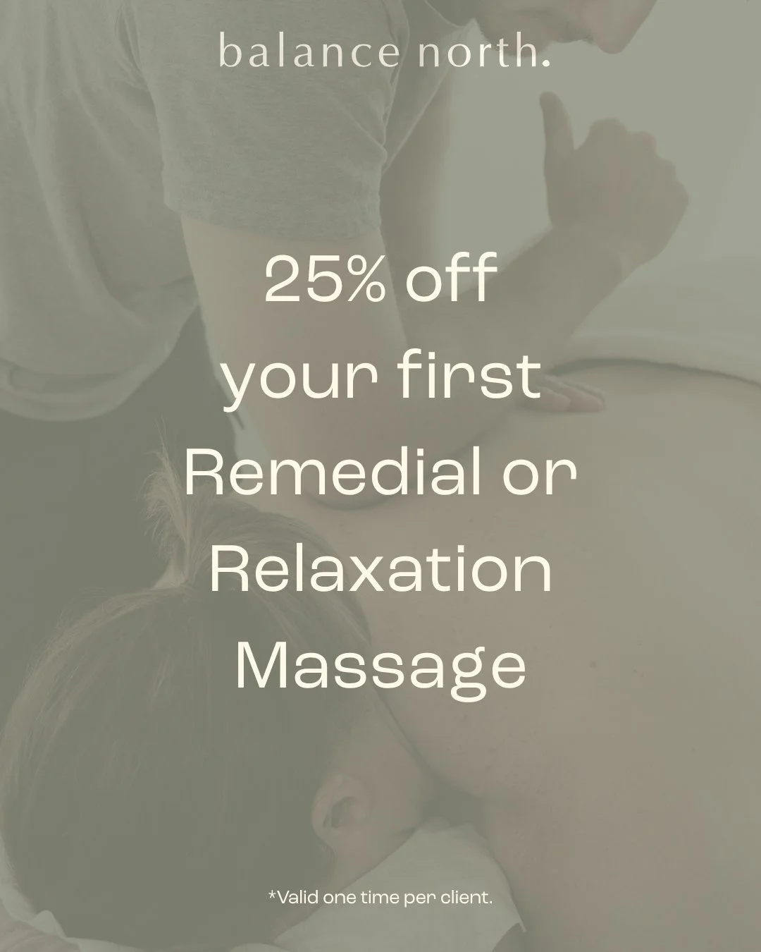 In need of a little TLC?⁠
⁠
Enjoy 25% off your first 60 minute remedial or relaxation massage 🌿⁠
⁠
Take time to unwind, recover, and feel your best. Offer valid for new massage clients.⁠ Visit the link in our bio for more information and to book in 