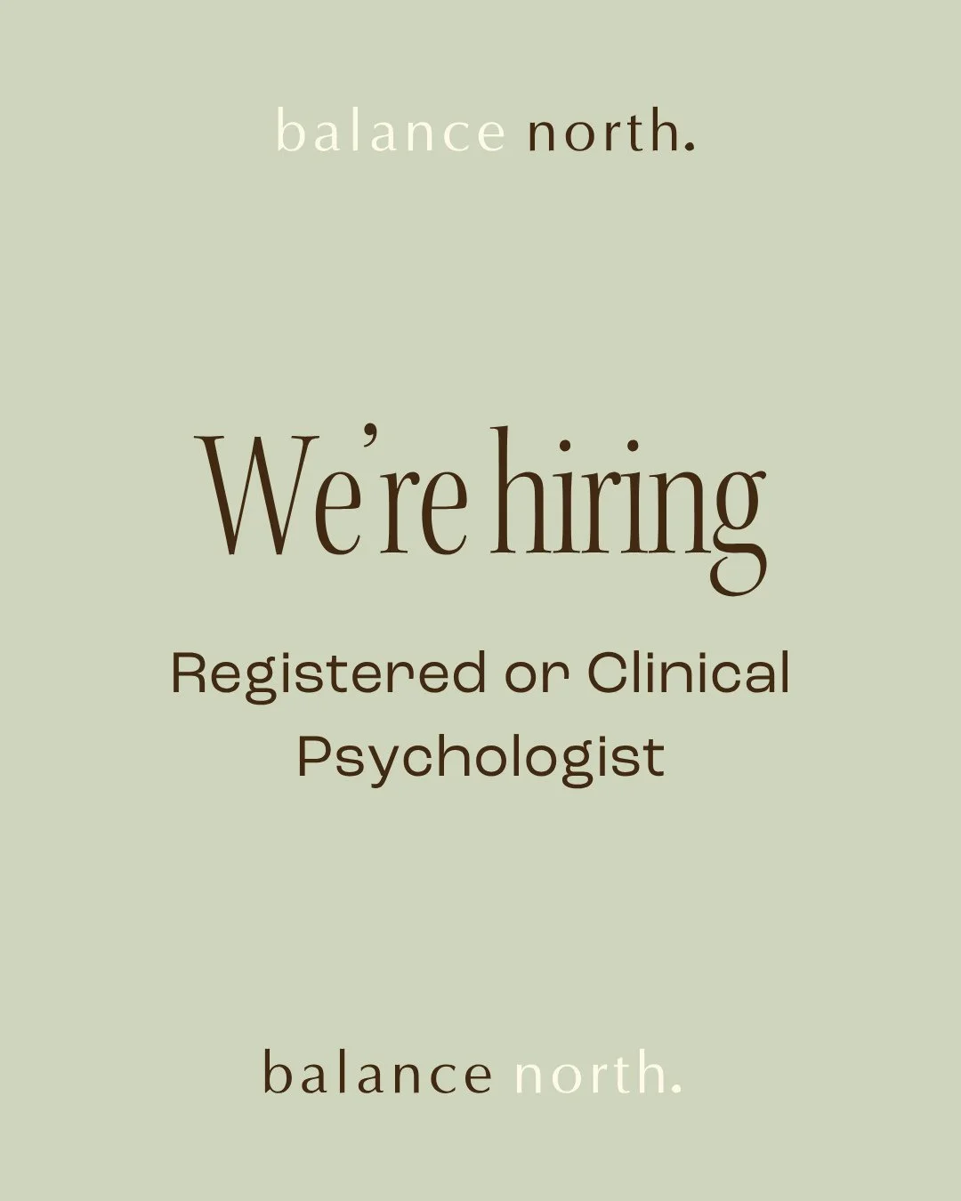 We&rsquo;re hiring 🧠⁠
⁠
Balance North Health &amp; Wellbeing is looking for a Clinical Psychologist or Registered Psychologist to join our growing allied health team in Preston.⁠
⁠
This contractor role begins at 1 day per week, with opportunity to g