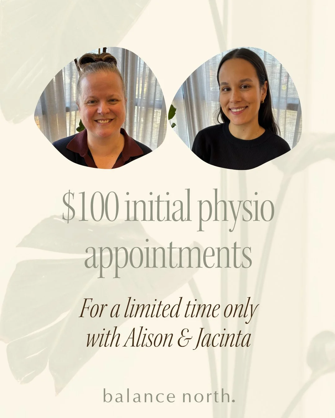 We can't wait for you to properly meet Alison and Jacinta this week! To celebrate, we are offering new clients a special discount on initial physio appointments!⁠
⁠
For a limited time only, book an initial 45 minute appointment with Alison or Jacinta