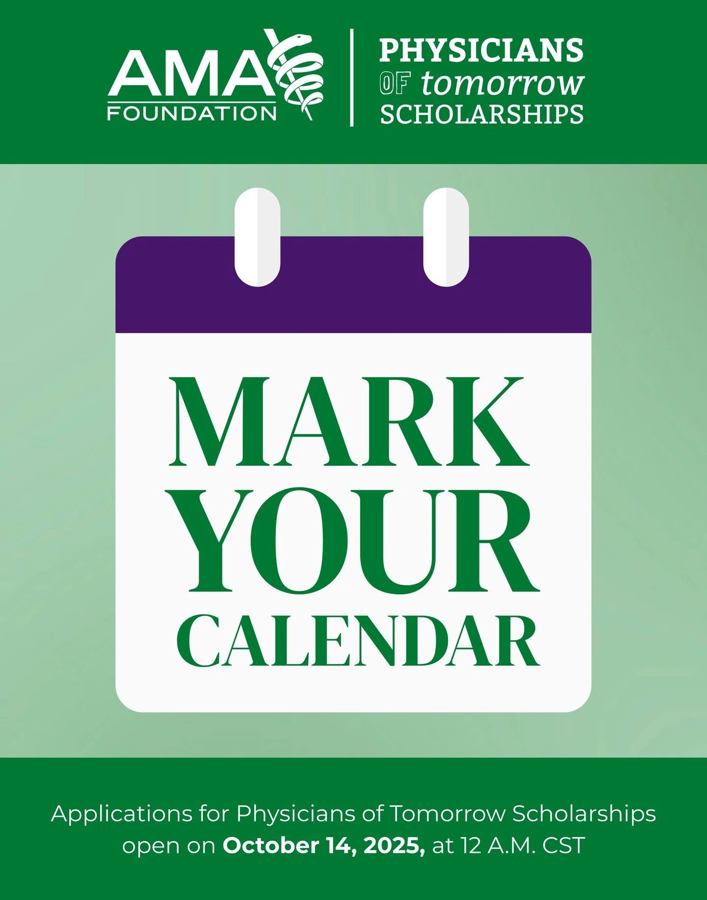 Calling all third-year medical students! Applications for Physicians of Tomorrow Scholarships open in less than a week. Visit amafoundation.org/apply on October 14 to start an application ✍️