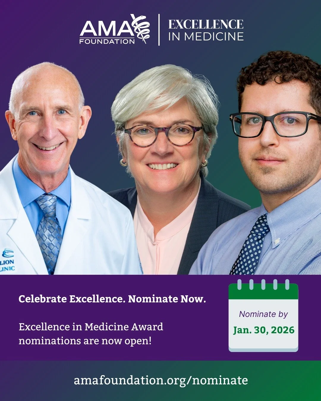 Nominate a physician who goes above and beyond. The 2026 Excellence in Medicine Awards are open.🏆 Go to amafoundation.org/nominate to learn more and submit a nomination.