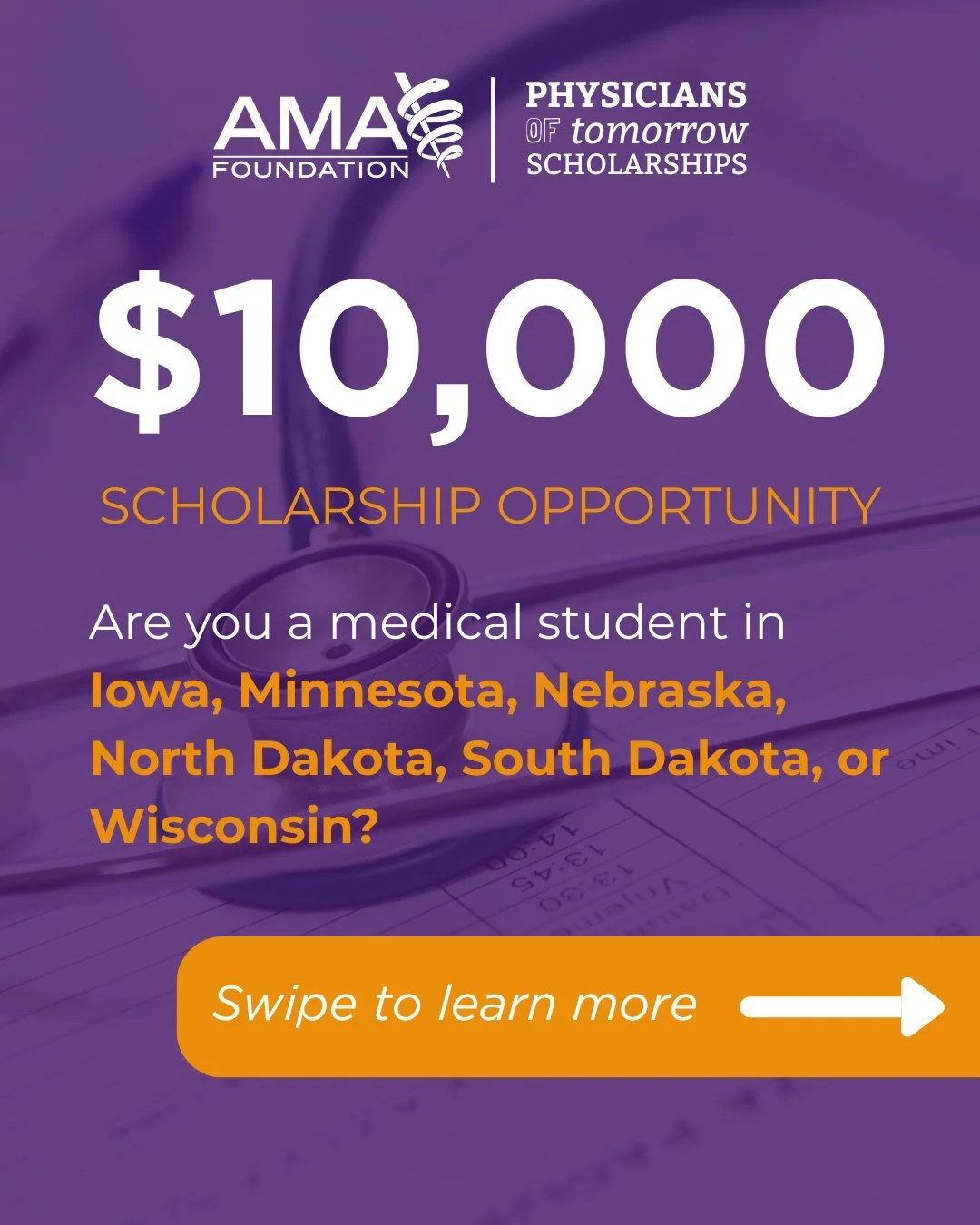 Apply today for the Ken Viste Memorial Physicians of Tomorrow Scholarship! This scholarship supports students who have shown tenacity or come from humble beginnings. Preference will be given to applicants who plan to practice in one of these states o