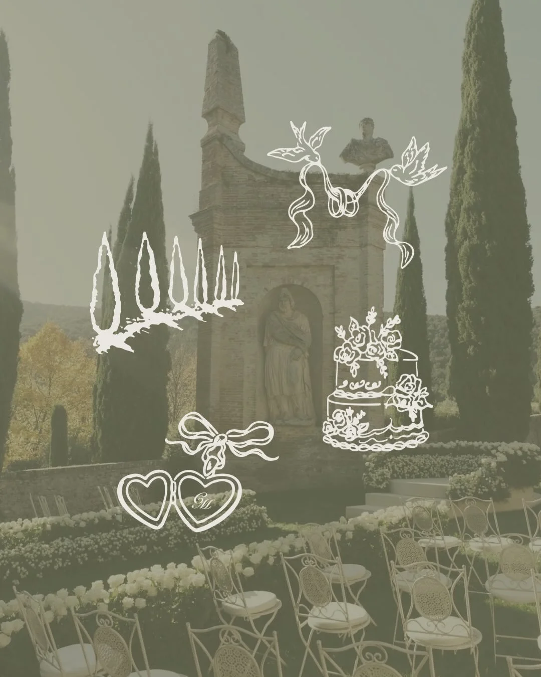 Continuing the Cypress Manor story&hellip;

This stage brings in illustration and typography, adding a layer of softness and storytelling to the brand. Inspired by wedding details and estate charm &mdash; doves, florals, ribboned elements and cypress