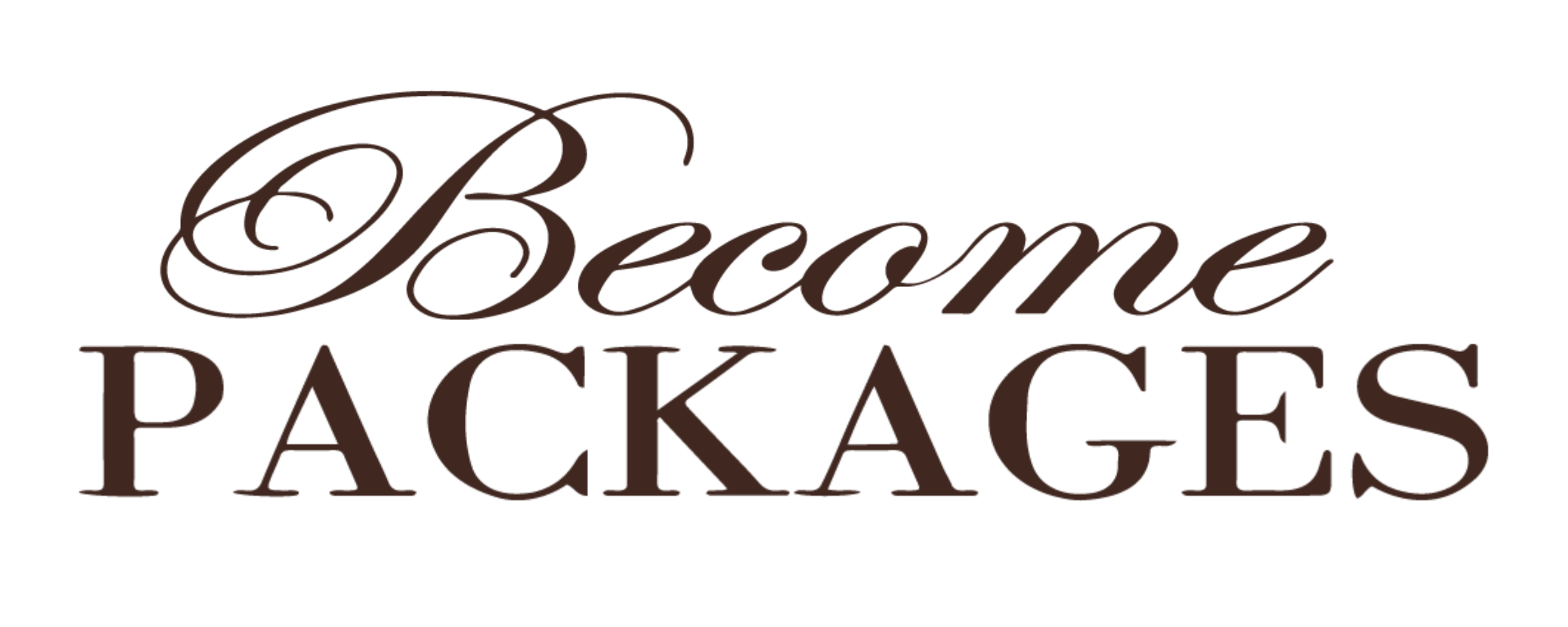Text reading 'Become PACKAGES' in elegant font, with 'Become' in cursive and 'PACKAGES' in uppercase letters.