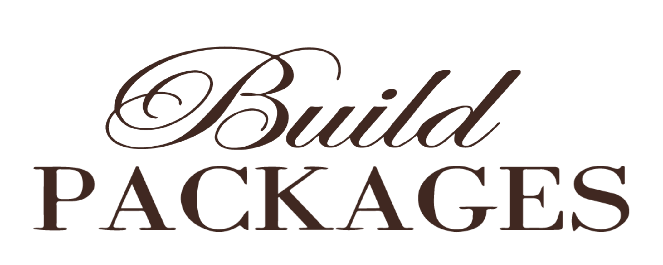 Brown logo with cursive text reading 'Build Packages'