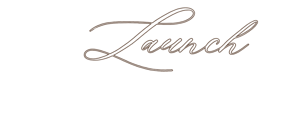Stylized black background with the words "the Launch KIT" in elegant white and brown cursive font.