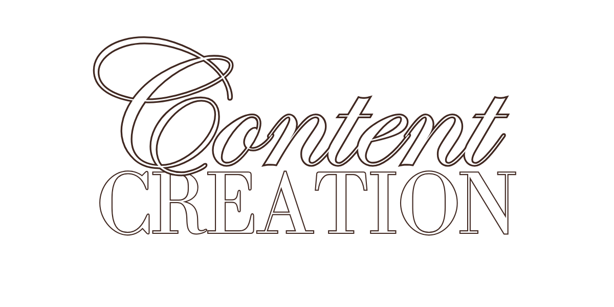 Stylized text logo saying 'Content Creation' with decorative swirls and a black background.