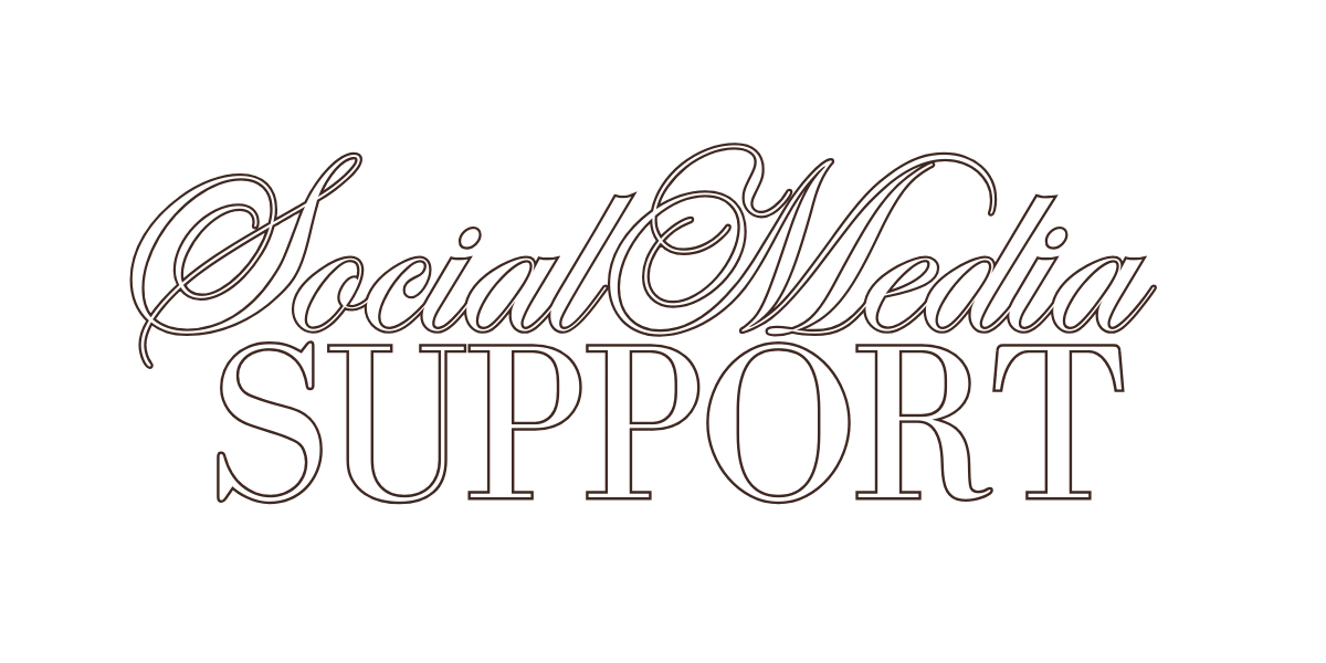 Text reading 'Social Media Support' in elegant script within an oval on a black background.