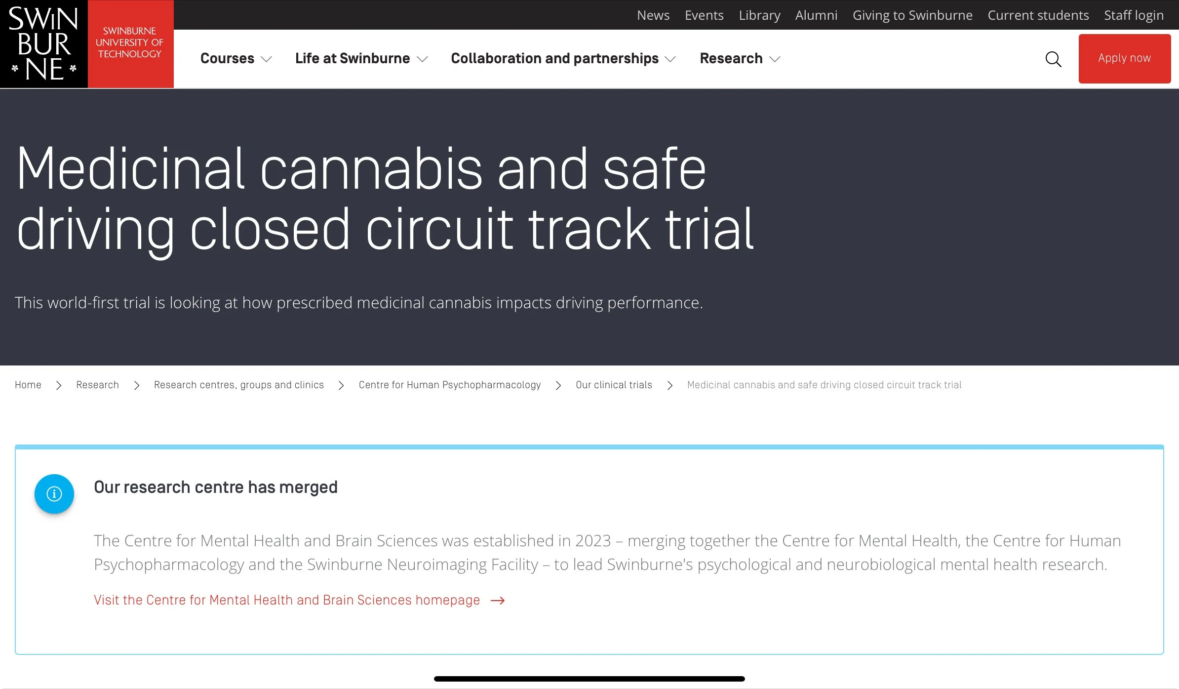 Medicinal cannabis and safe driving closed circuit track trial.