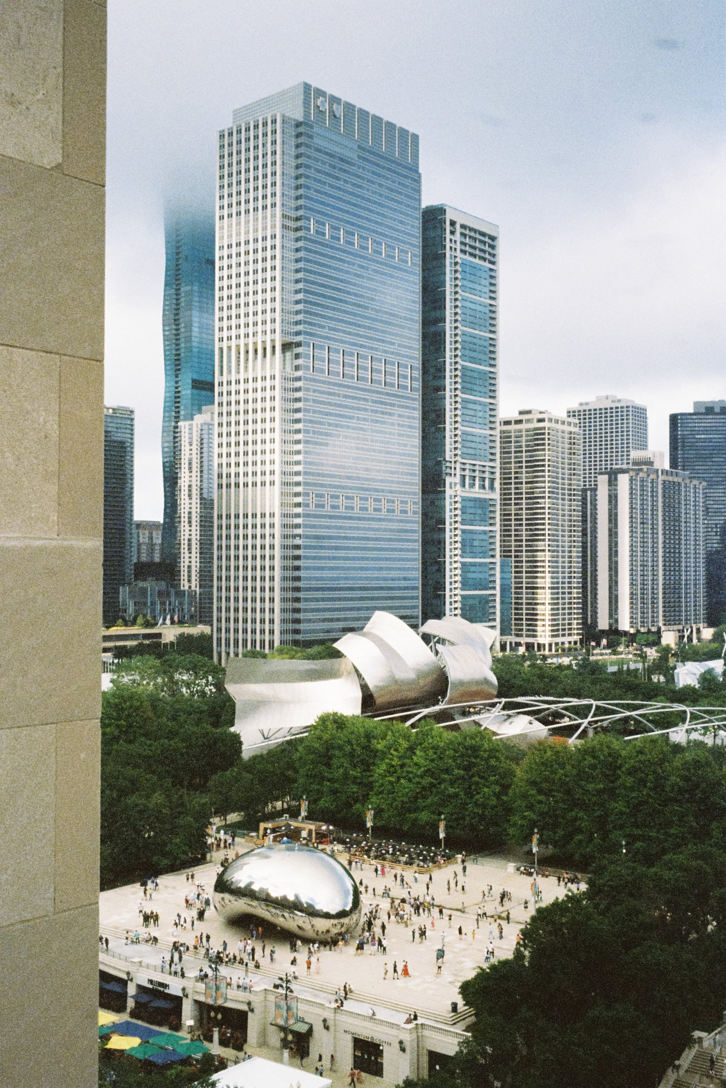 The Chicago Bean seen from Cindy's rooftop on the 23rd of July, 2023, taken with 35mm film