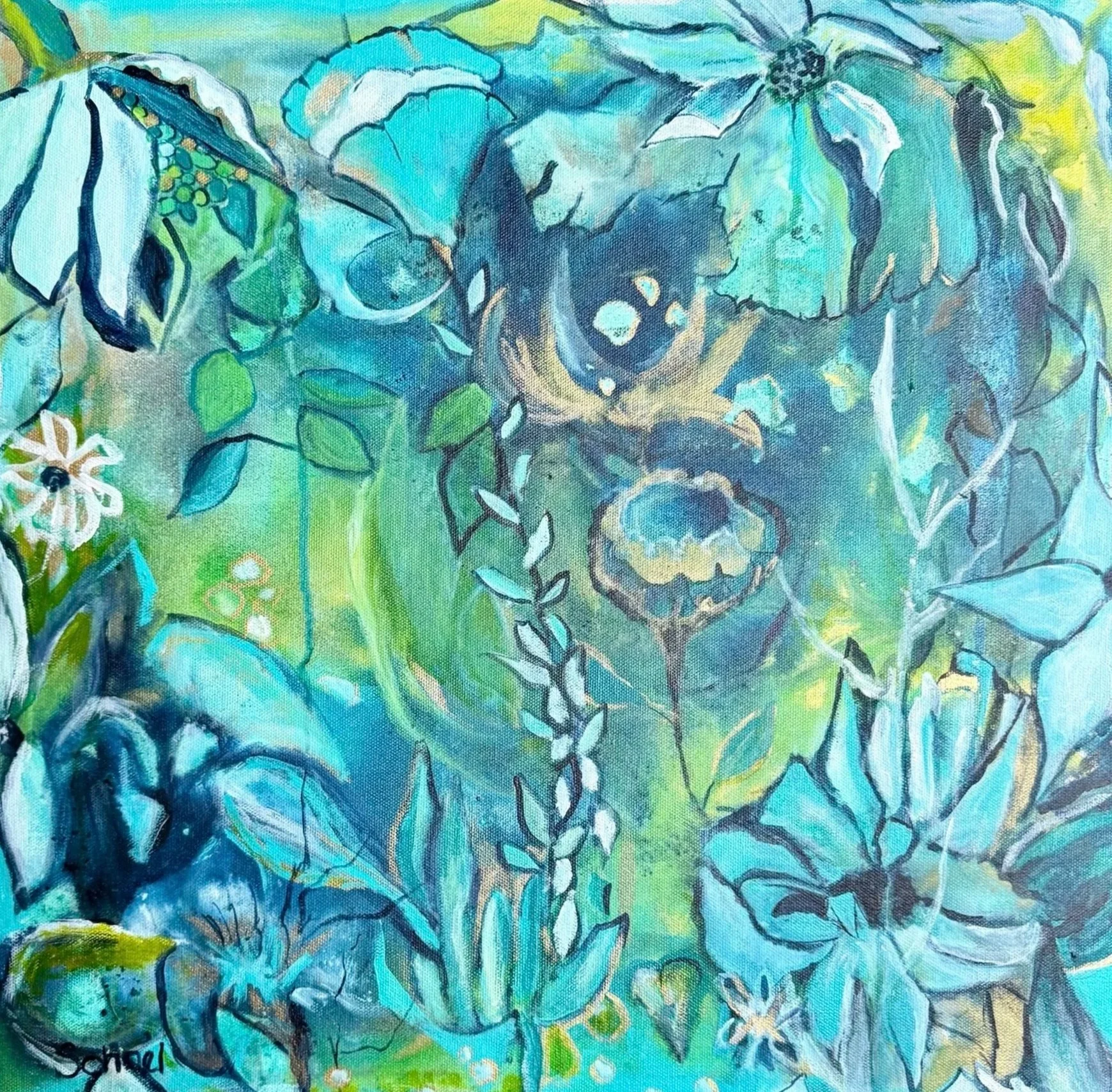 Inner Blue Garden: Mixed Media on Canvas