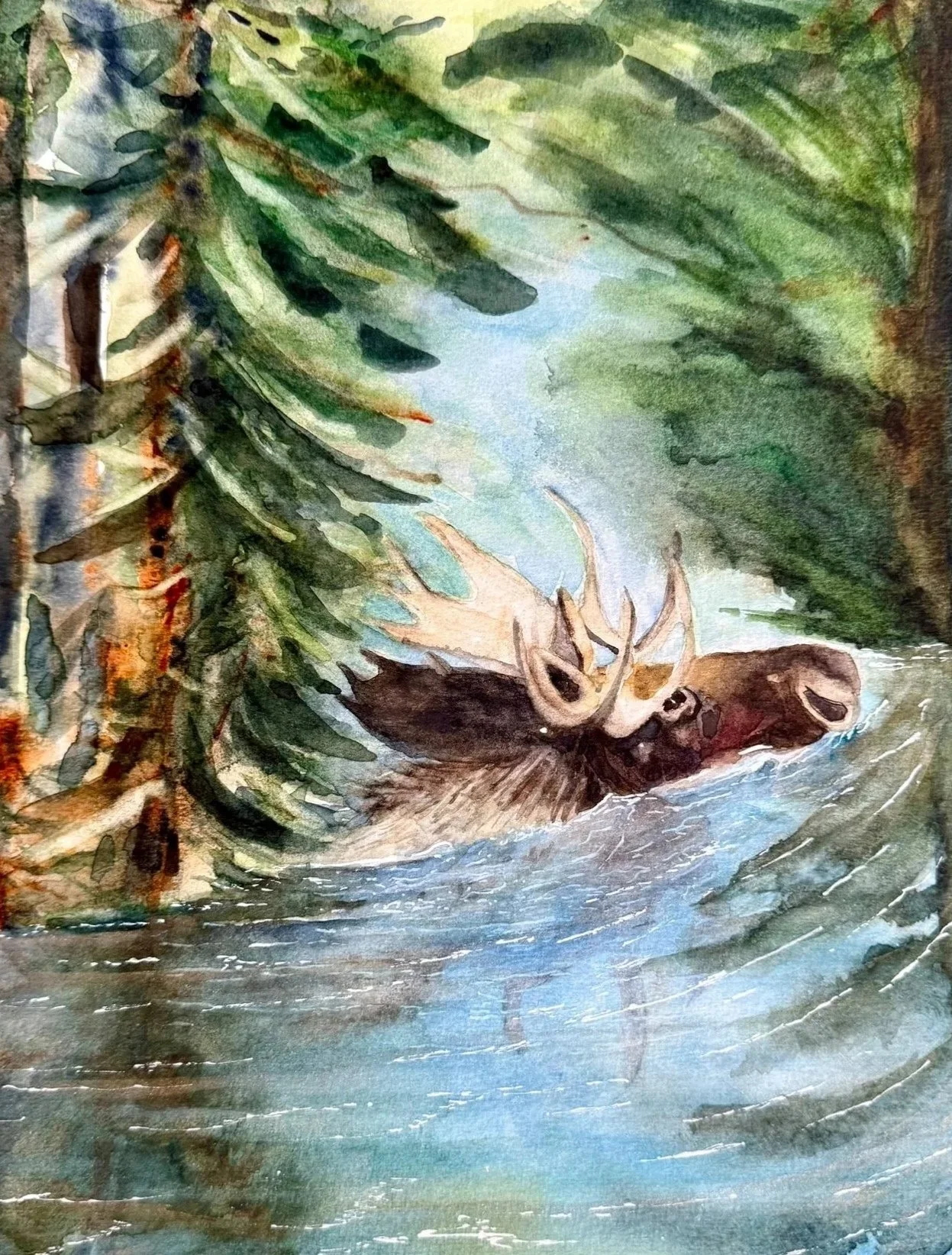 "Through Still Waters": Watercolour on Canson Board-Sold