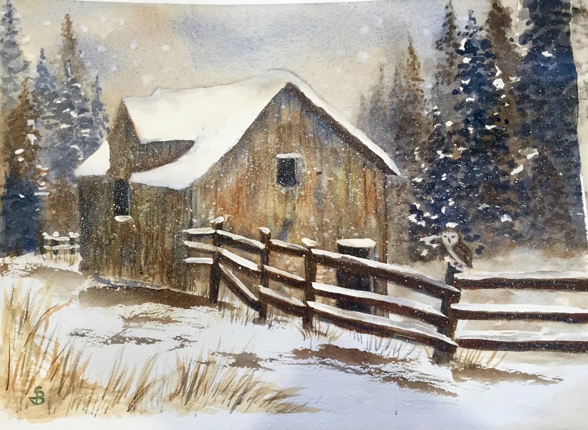 "Snowy Day" -Watercolour on 140 lb CP Paper- SOLD