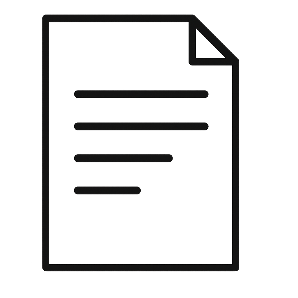 Outline of a document or paper icon with lines representing text.