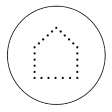 Geometric drawing of an outline square with sections divided by vertical, horizontal, and diagonal lines.
