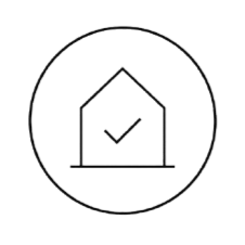 Geometric drawing of an outline square with sections divided by vertical, horizontal, and circle lines.