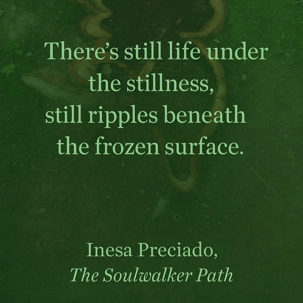 Even when everything feels frozen, your soul is still moving beneath the surface&mdash;quietly, patiently, waiting for you to notice. Sometimes stillness isn&rsquo;t the absence of life, but the place where it begins again. 

Stillness is not the end