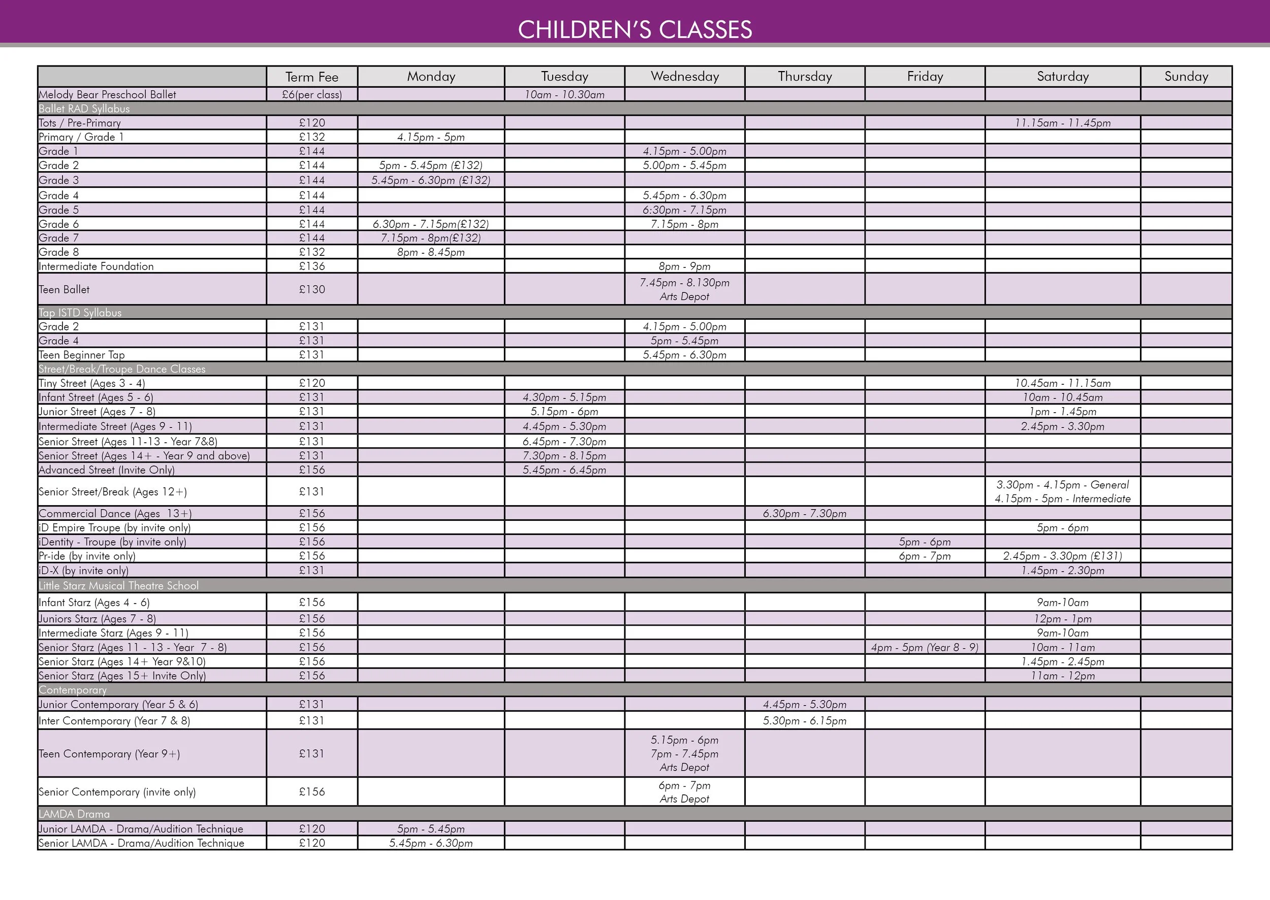 Summer Timetable 2026 – Full Size