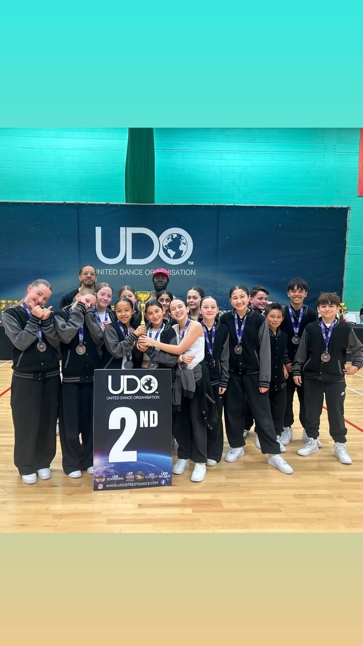 PRi-dE group trophy shot โ 2nd place in Under 14 Novice at UDO Greater London 2025