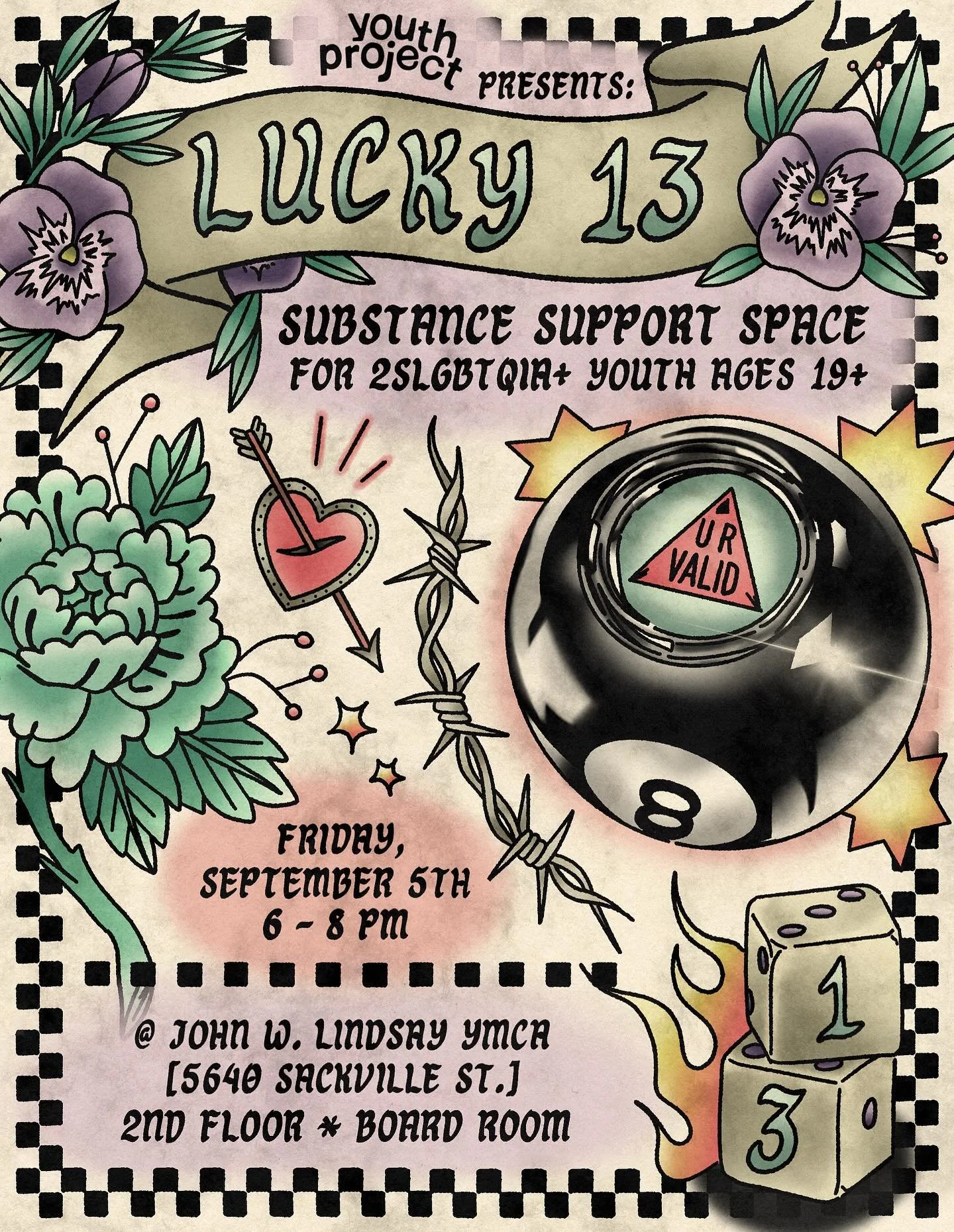 ✨It&rsquo;s that time of month again!✨

💘 Join us a week from today, on Friday, September 5th for this month&rsquo;s edition of Lucky 13, our Substance Support Space for 2SLGBTQIA+ youth ages 19-30! We meet from 6-8pm at the John W. Lindsay YMCA in 