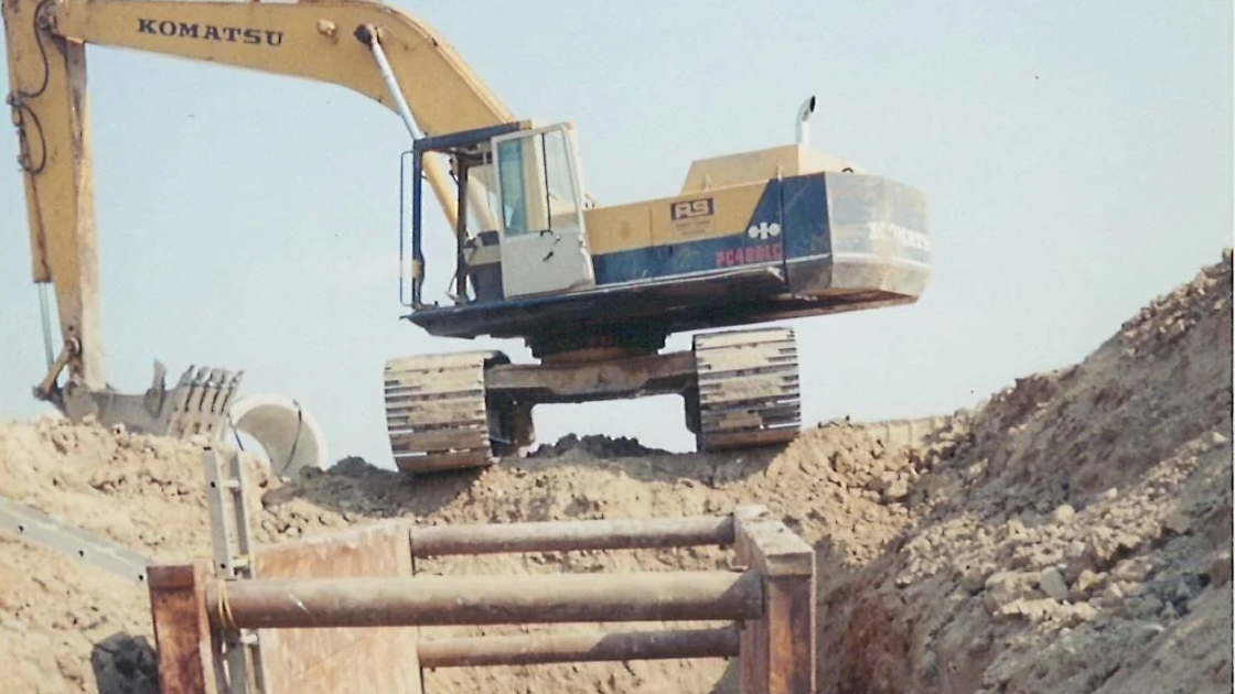 Bulldozer clearing dirt on a construction site