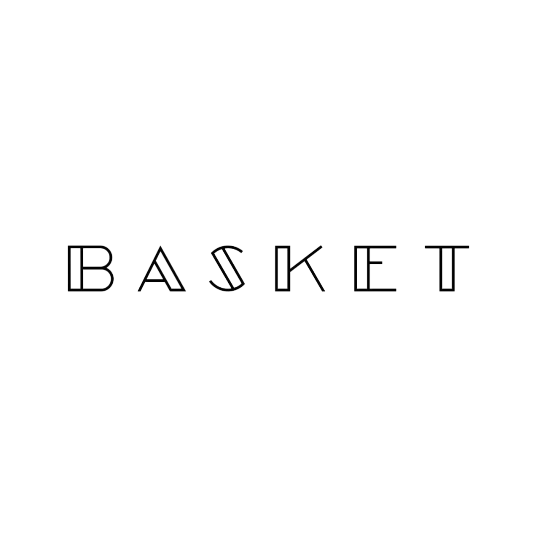 The word "BASKET" in stylized, angular letters on a black background.
