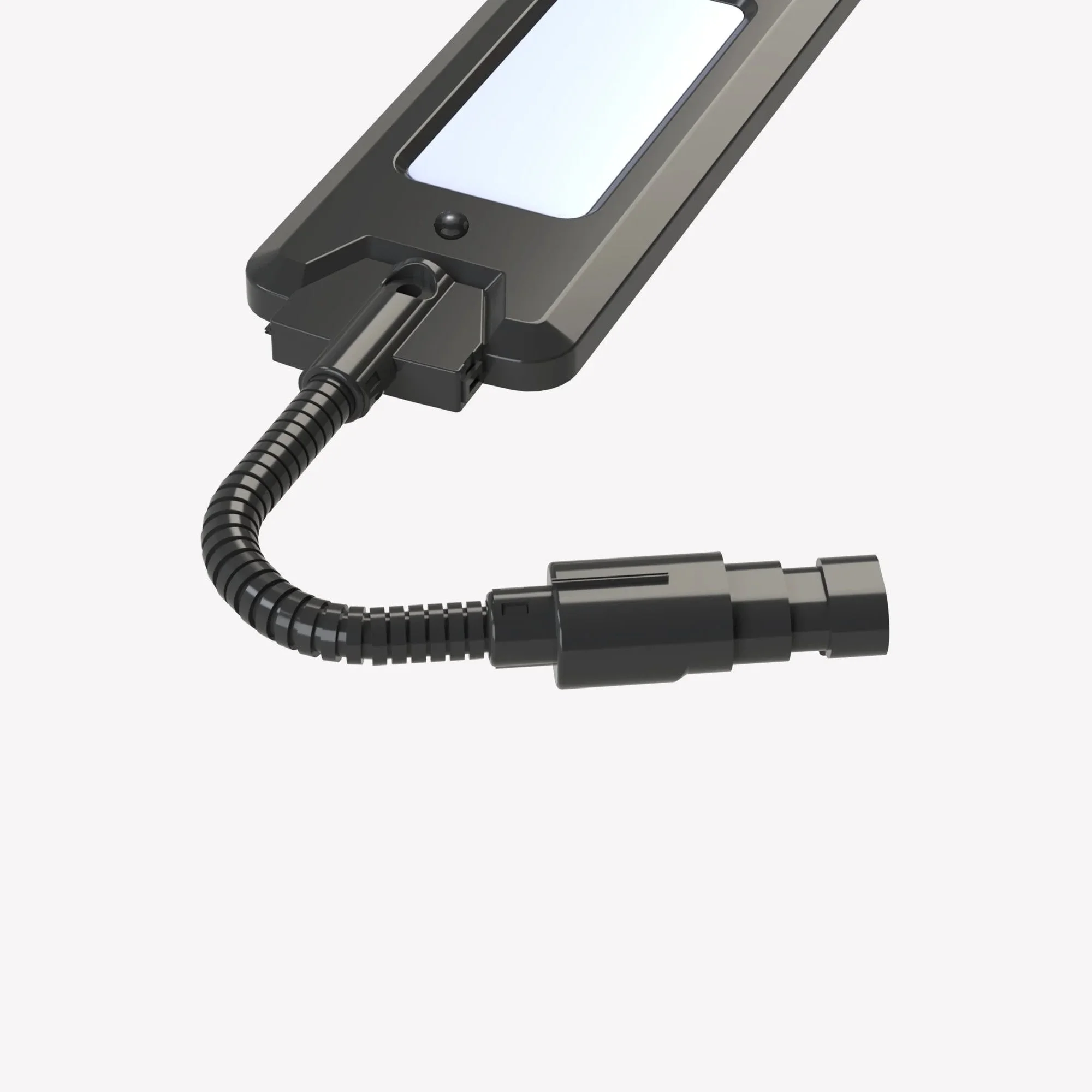 A close-up of black conduit system for the Zynex with Superseal connector for easy installation in commercial vehicles.