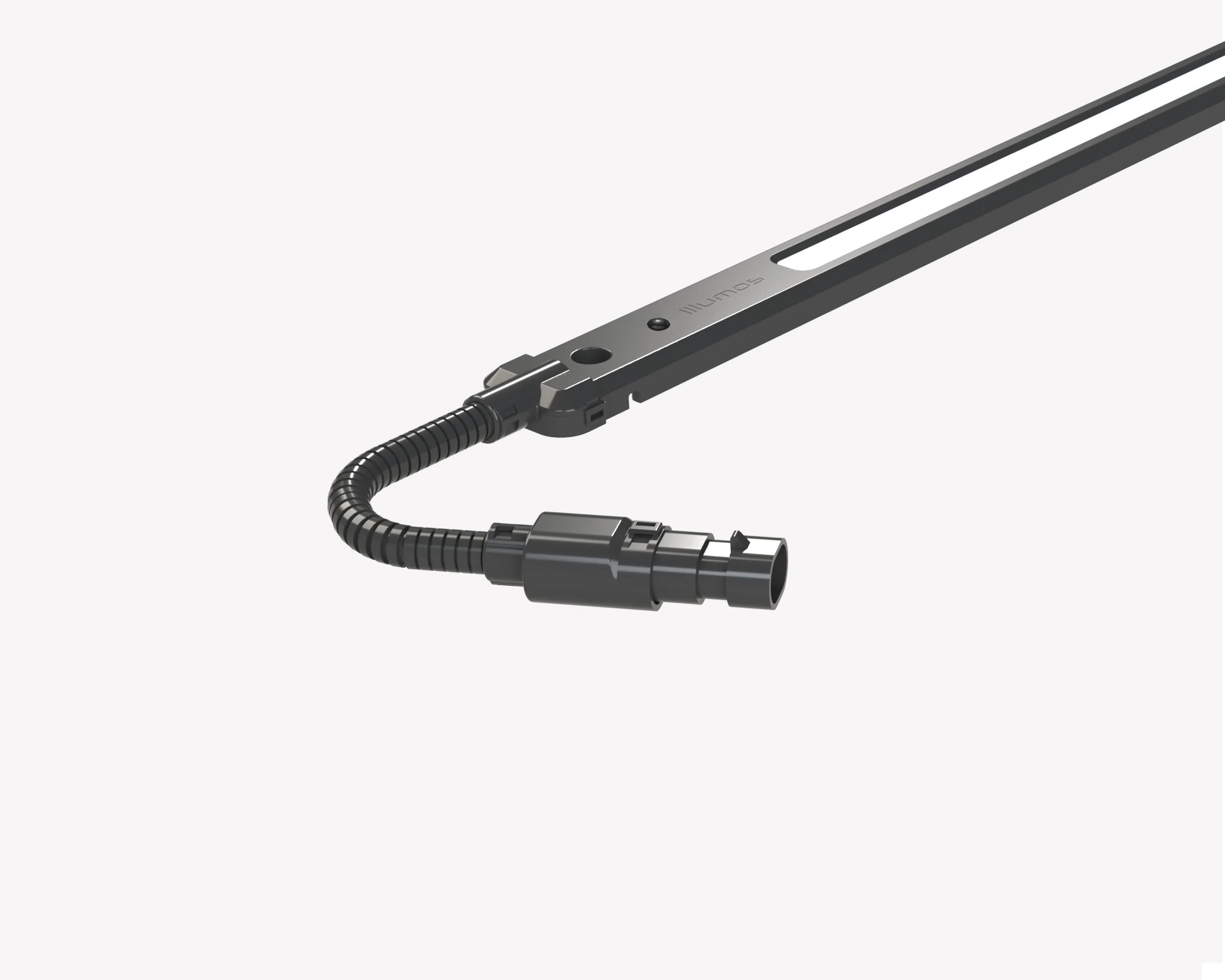 A close-up of black conduit system for the Kyrod with Superseal connector for easy installation in commercial vehicles.