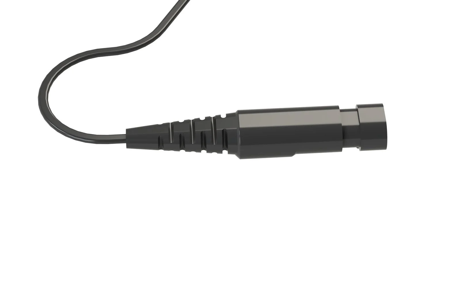 Close-up of a black electrical connector with a cord attached.