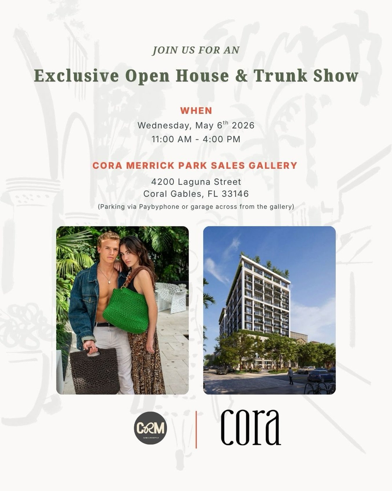Join us for an exclusive open house &amp; trunk show at the Cora Merrick Park Sales Gallery!

📍 Coral Gables
📅 Wednesday, May 6, 2026
⏰ 11 AM &ndash; 4 PM

Come experience style and have a fun afternoon!

women owned brand, everyday bag, elevated e