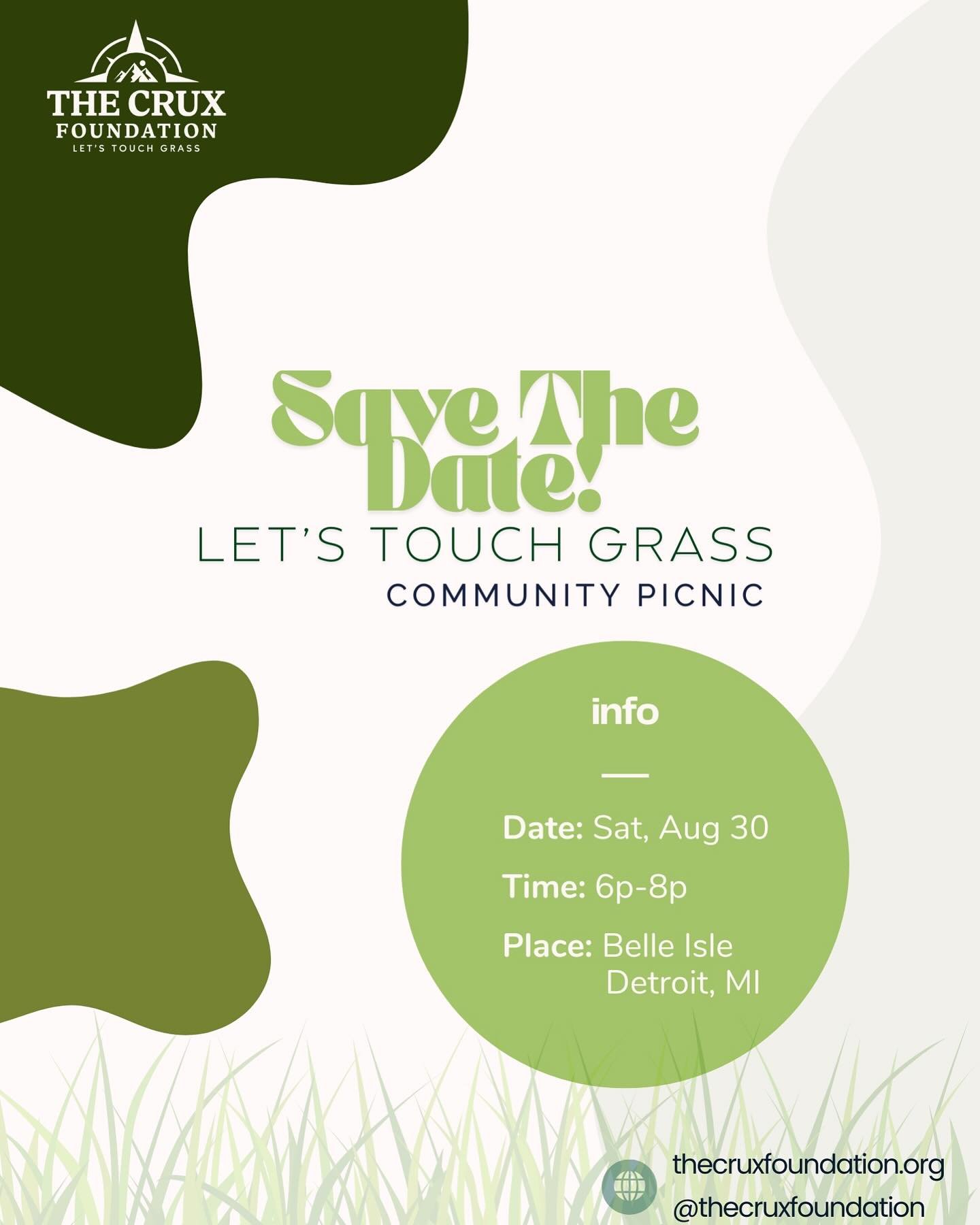 It&rsquo;s happening! The Crux Foundation&rsquo;s first community picnic will happen on August 30th!
&nbsp;
Location: Belle Isle, Detroit MI
&nbsp;
There will be food, representation of local minority-owned businesses, and more.
&nbsp;
Keep watch for
