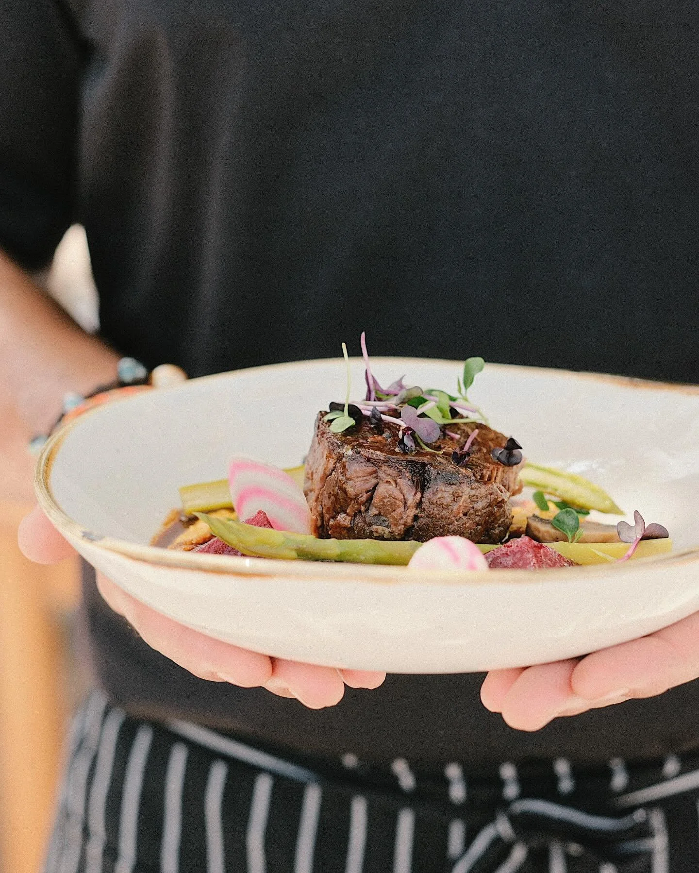 ~ Slow-cooked perfection: Pressed braised beef with a rich Jamaican cacao jus, served over silky corn pur&eacute;e and garden vegetables 😋 ~ 
&mdash;
#pearlbeach #beach #stbarths #restaurant #beachclub #waves #sunset #sand #sea #caribbean #island #t
