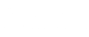 The word 'depression' written in stylized black and white text.