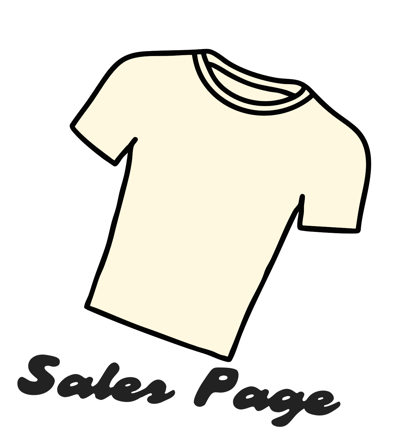 Cartoon illustration of a white t-shirt.