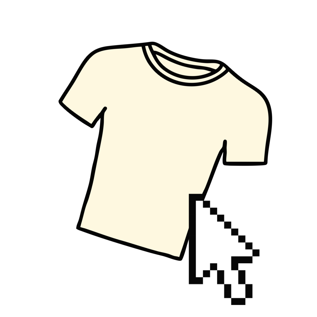 Icon of a beige T-shirt with a pixelated cursor pointing to it.