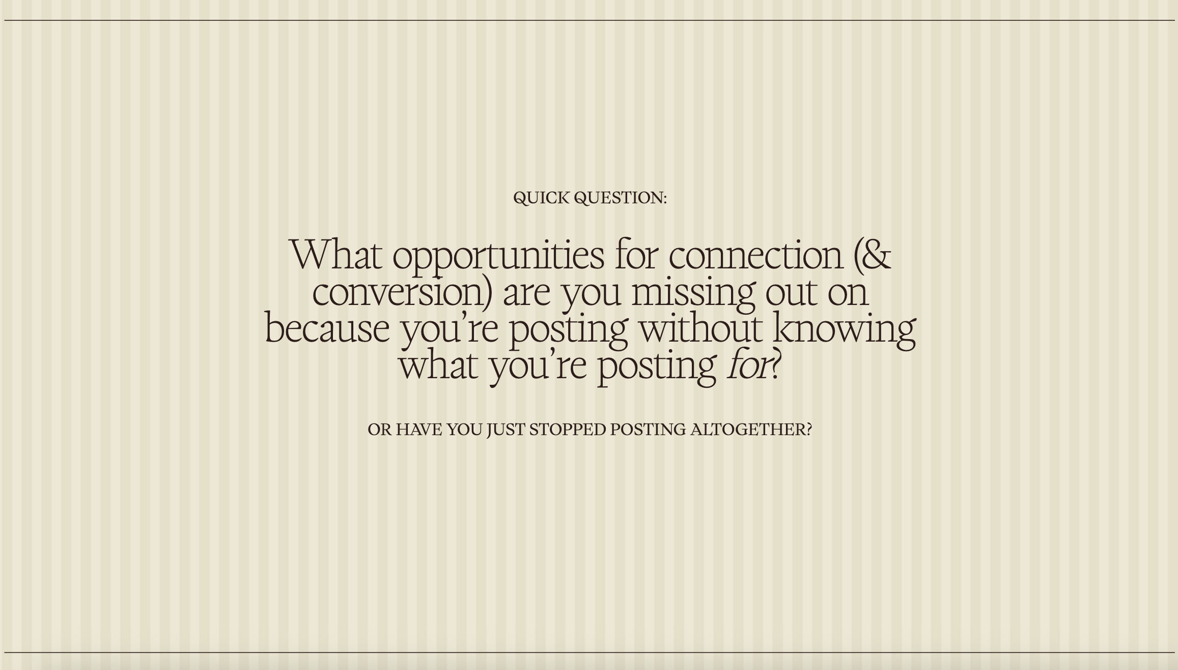 Screenshot of About Monday's Scoops Sales Page. Background is light and darker green stripes with a Header Title asking a question to the reader. 