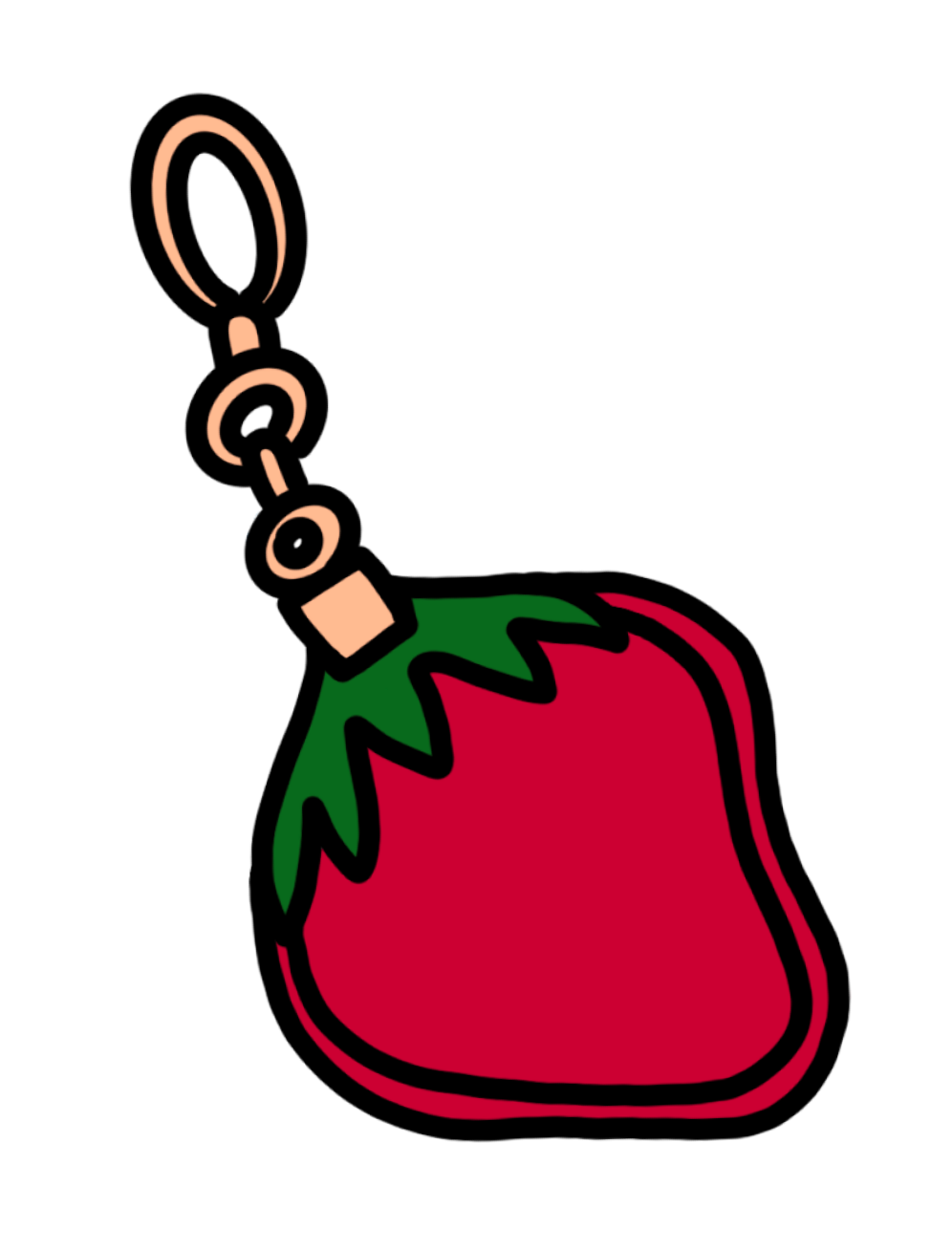 A playful illustration of a strawberry keychain.