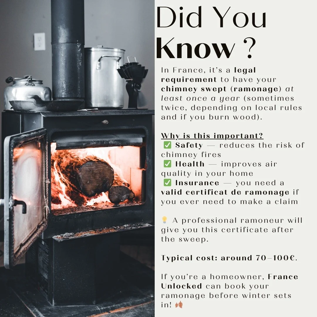 🧹🔥 Chimney Sweeping in France &mdash; What You Need to Know!

Did you know chimney sweeping (ramonage) is a legal requirement in France?
It keeps your home safe, your air clean, and your insurance valid.

If you&rsquo;re a homeowner, expat, or seco