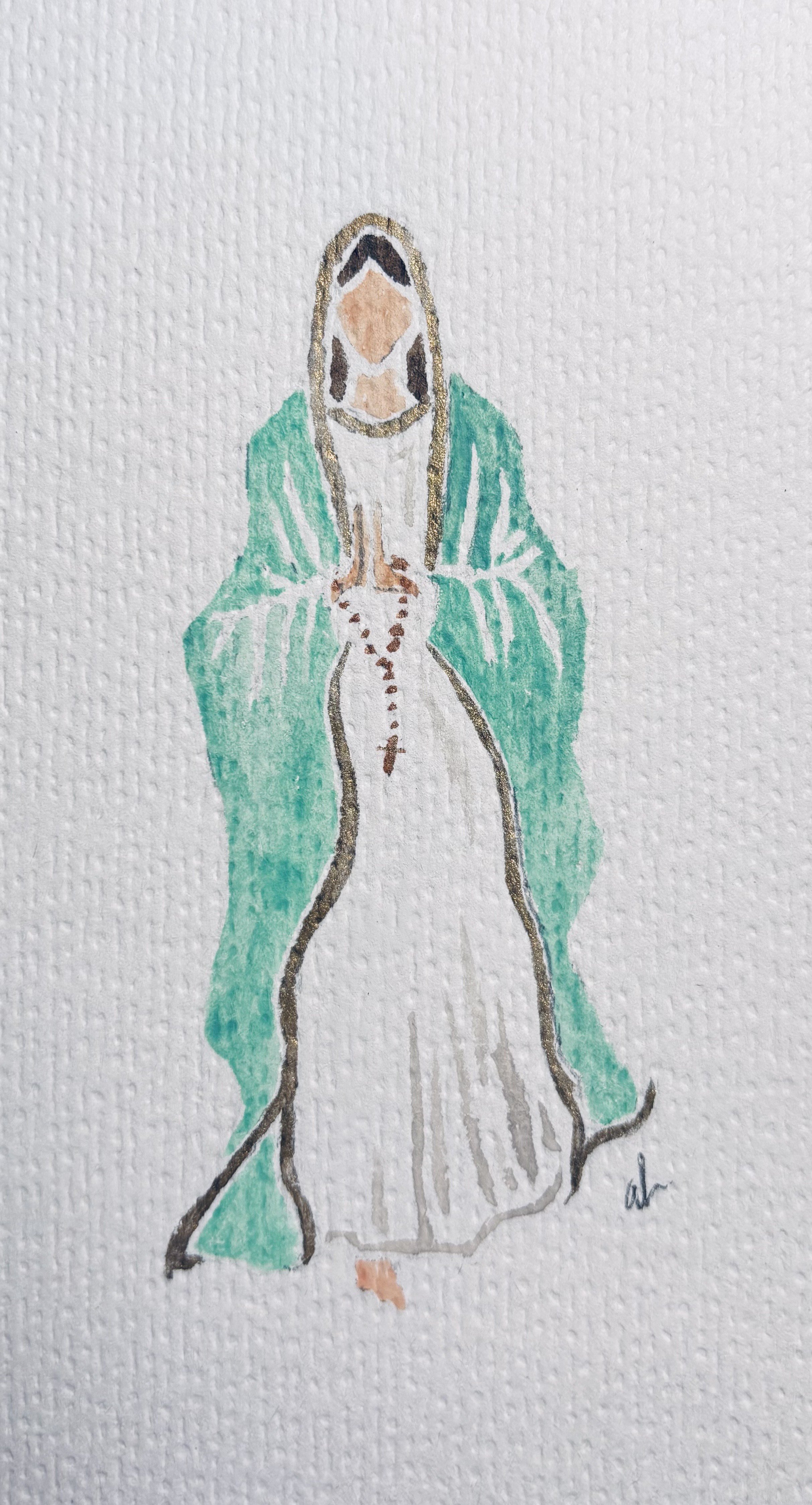 4 x 6 Original  "Blessed Holy Mother" - Green