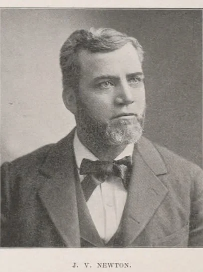 Photograph of J. V. Newton in a formal suit with a bow tie, hairstyle, and facial hair from a historical period, possibly 19th century.