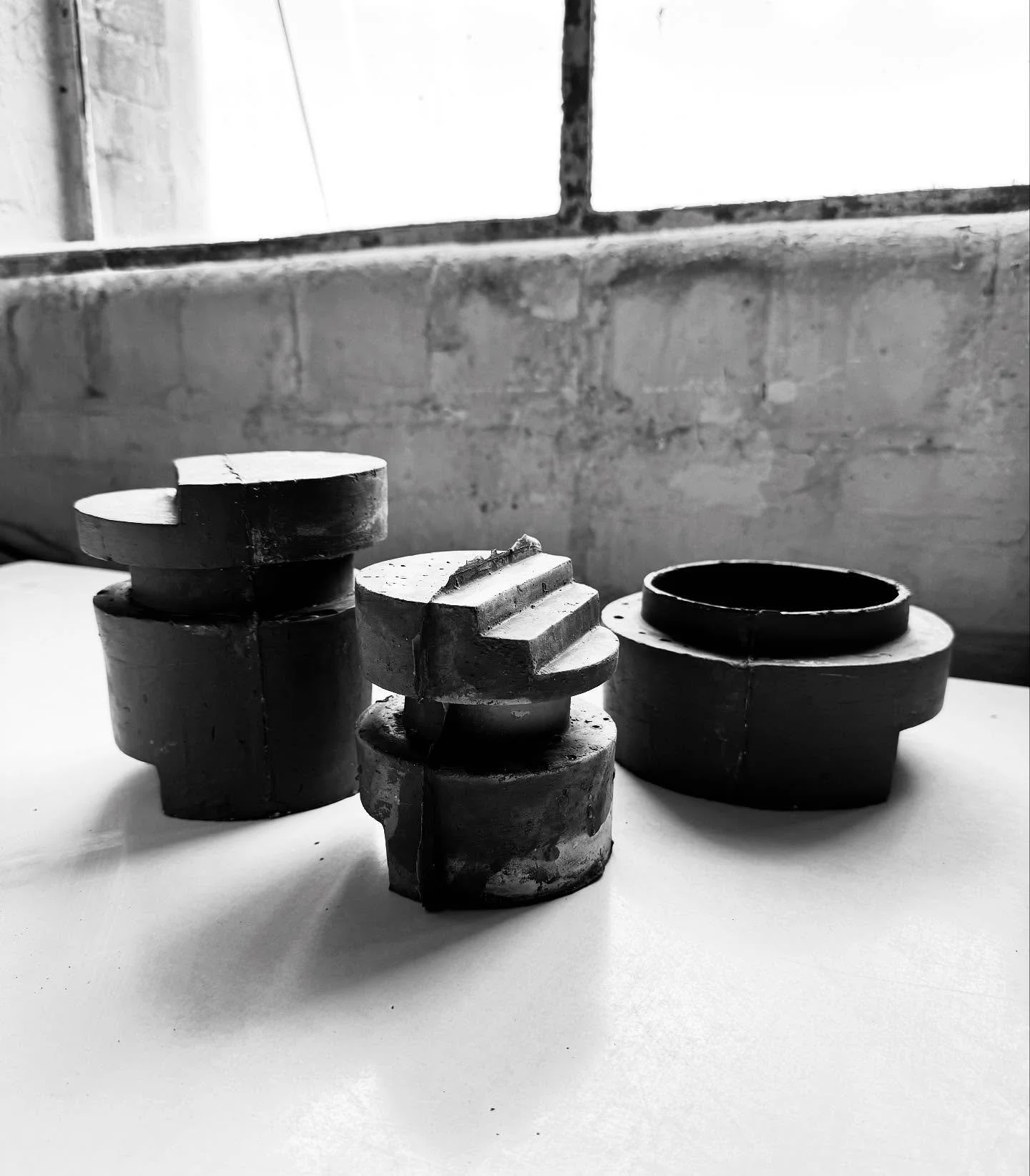 Three versions of Moli... one is missing its lid, did not make it out of the mould but you can really see how they interact with each other! A little family.
