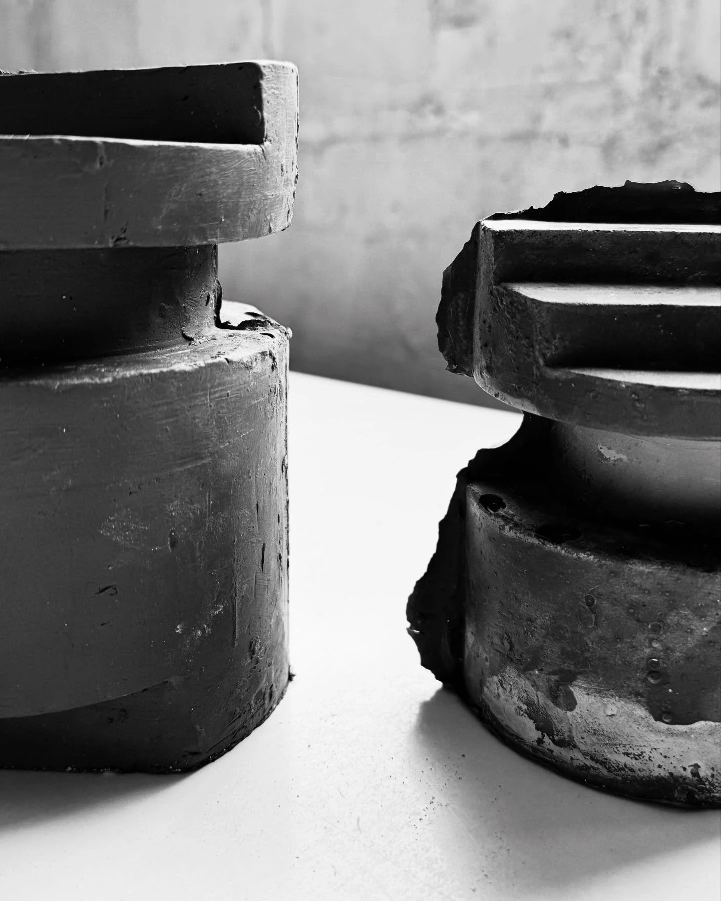 The difference between a first cast and a 100something cast! 
I love how every cast is unique and their mould seams grow with every cast.