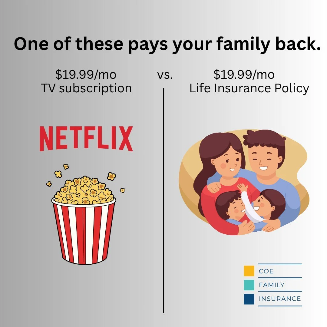 We&rsquo;ll pay $19.99/month for Netflix without thinking twice&hellip;

&hellip;but $19.99/month for life insurance? Suddenly it&rsquo;s a &lsquo;serious budget discussion.&rsquo; 🤔 

(P.S. Life insurance &gt; Netflix in the long run.)

👉  𝗣𝗿𝗼?