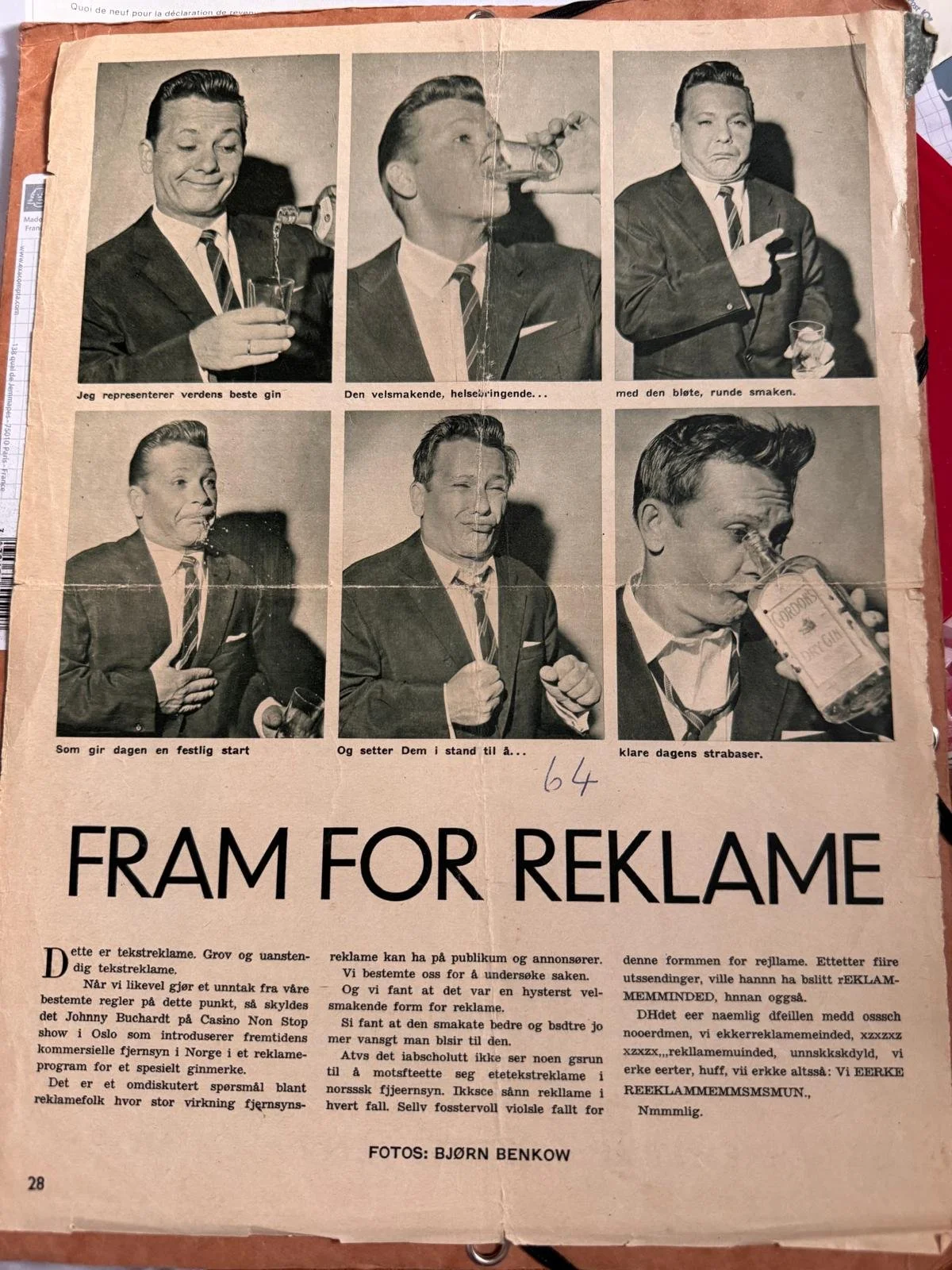 Anzeige aus dem Jahr 1964 mit Hinweis auf ein Gastspiel in der Show «Casino Non Stop» im Varieté Theater Chat Noir in Oslo, Norwegen (Familien-Archiv Meret Becker)